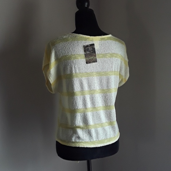 Love J V neck Button Front White Yellow Striped Lg - Picture 5 of 6